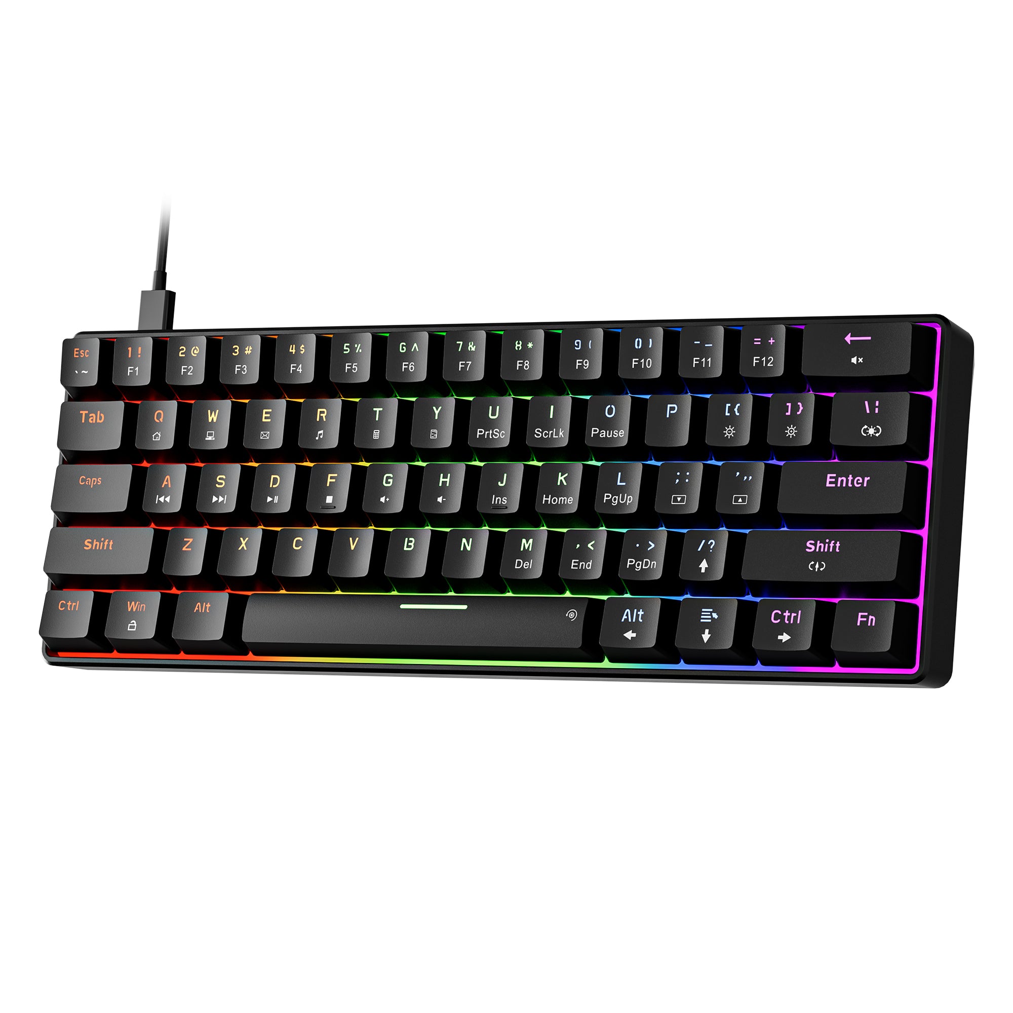 Newmen GM611 Gaming Keyboard,60% Percent Mechanical Keyboard 61 Keys LED Backlit Anti-Ghosting Black Keycaps Wired Gaming Keyboard Qwerty for PC, Windows, Gamer, Office, Typist(Red Switches)