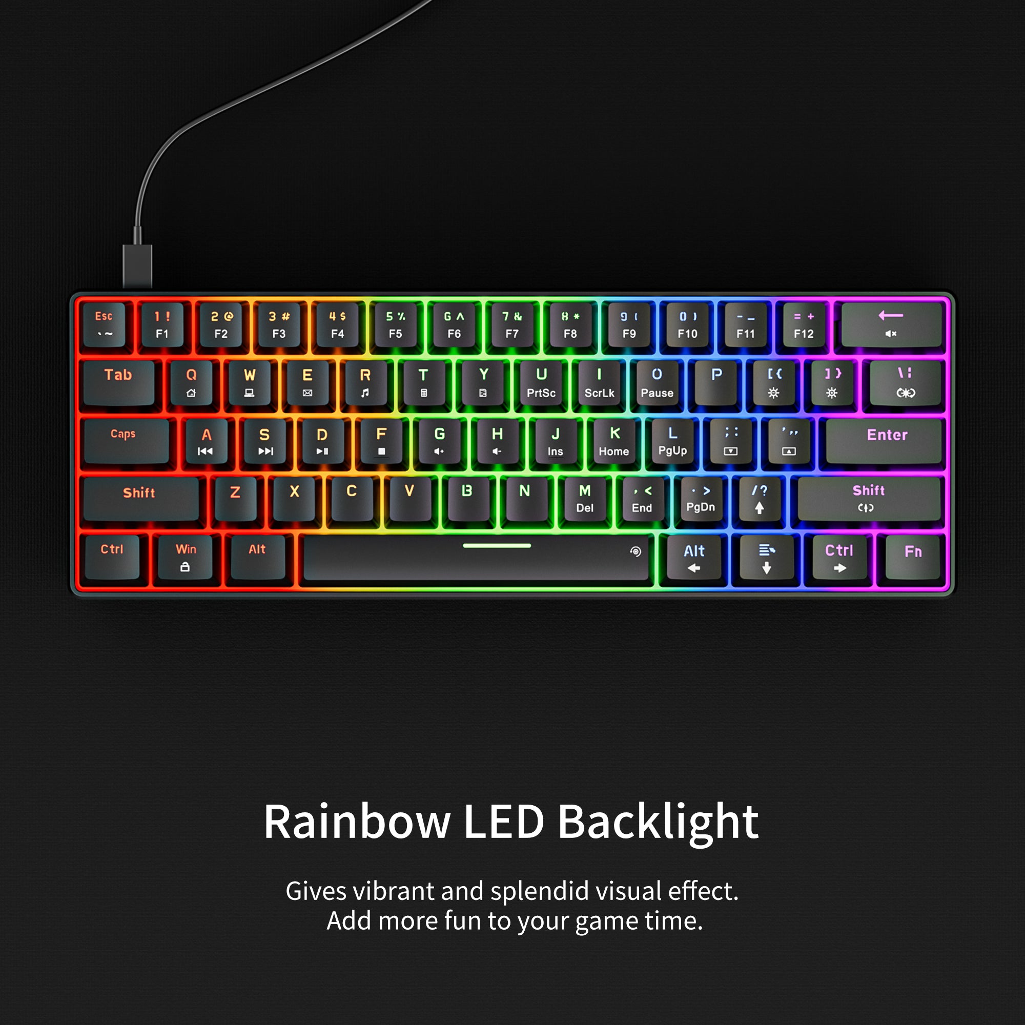 Newmen GM611 Gaming Keyboard,60% Percent Mechanical Keyboard 61 Keys LED Backlit Anti-Ghosting Black Keycaps Wired Gaming Keyboard Qwerty for PC, Windows, Gamer, Office, Typist(Red Switches)