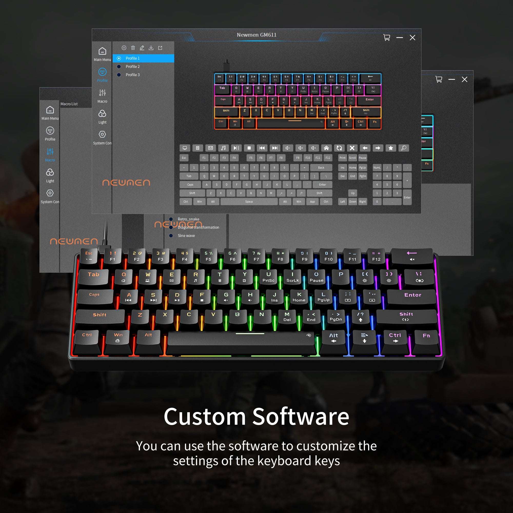 Newmen GM611 Gaming Keyboard,60% Percent Mechanical Keyboard 61 Keys LED Backlit   Anti-Ghosting Black Keycaps Wired Gaming Keyboard Qwerty for PC, Windows, Gamer, Office, Typists（Red Switches）