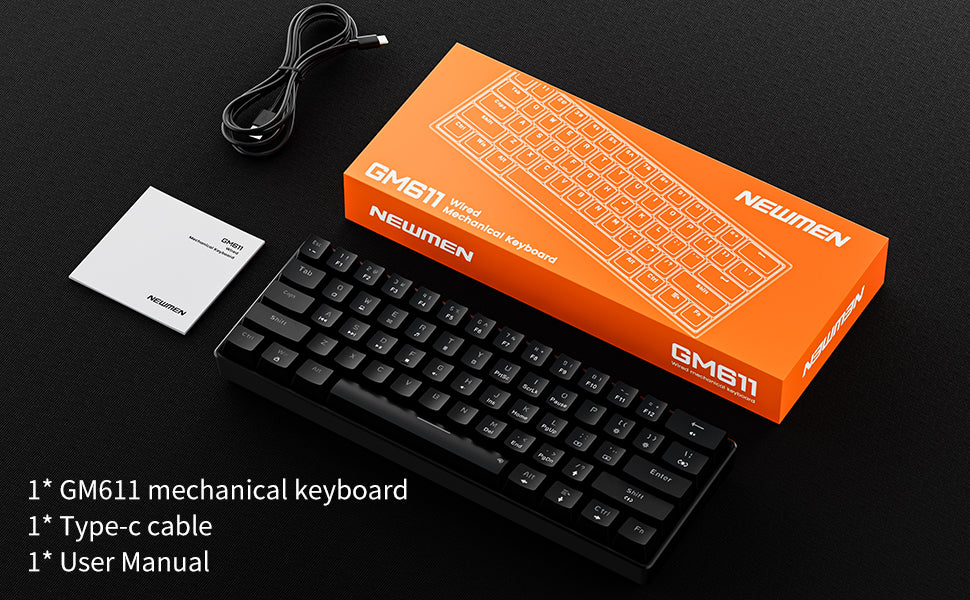 Newmen GM611 Gaming Keyboard,60% Percent Mechanical Keyboard 61 Keys LED Backlit   Anti-Ghosting Black Keycaps Wired Gaming Keyboard Qwerty for PC, Windows, Gamer, Office, Typists（Red Switches）